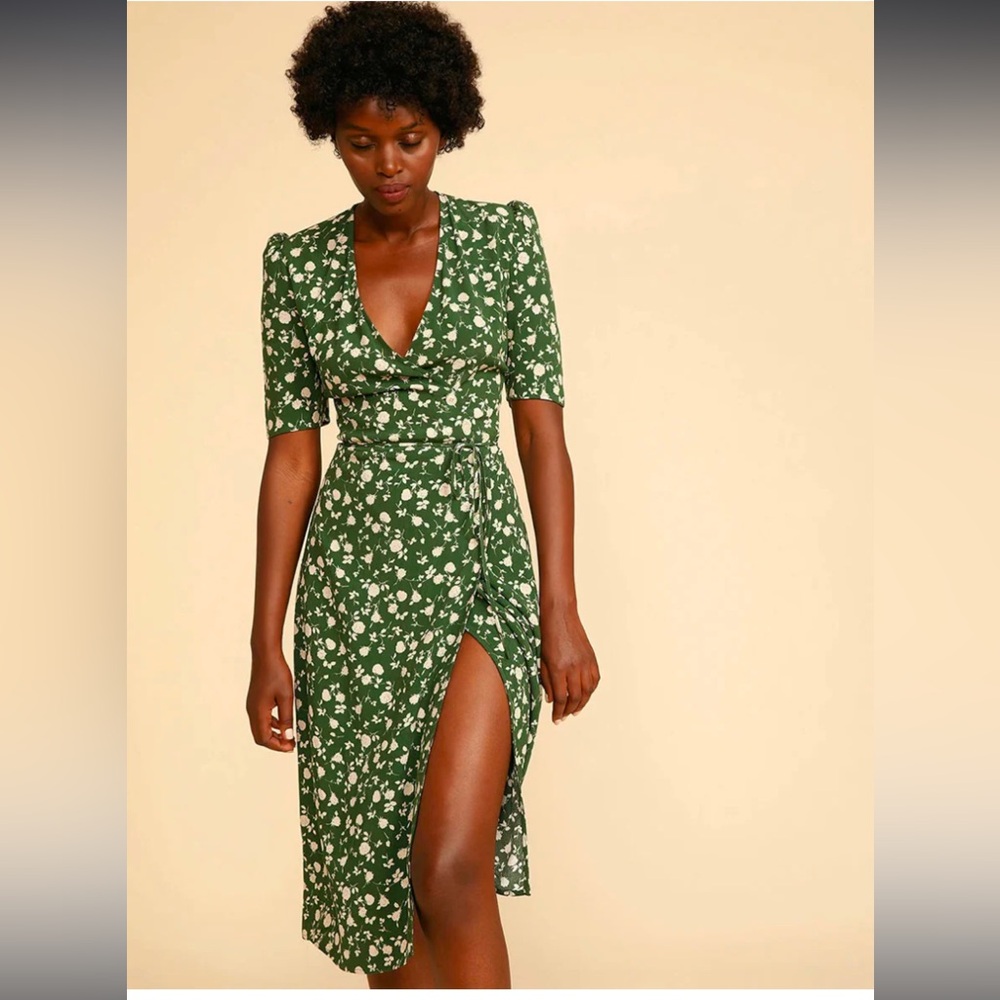 Rouje Gabin Midi Dress in Green Floral Sz 36